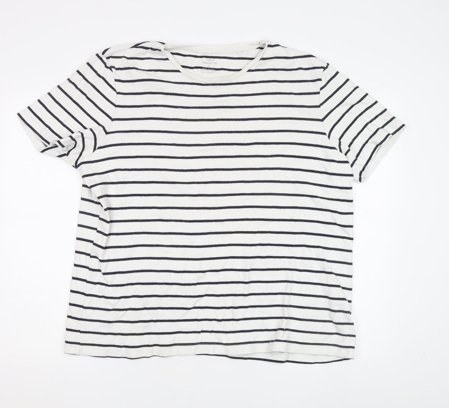 Marks and Spencer Women White XL Striped T-Shirt