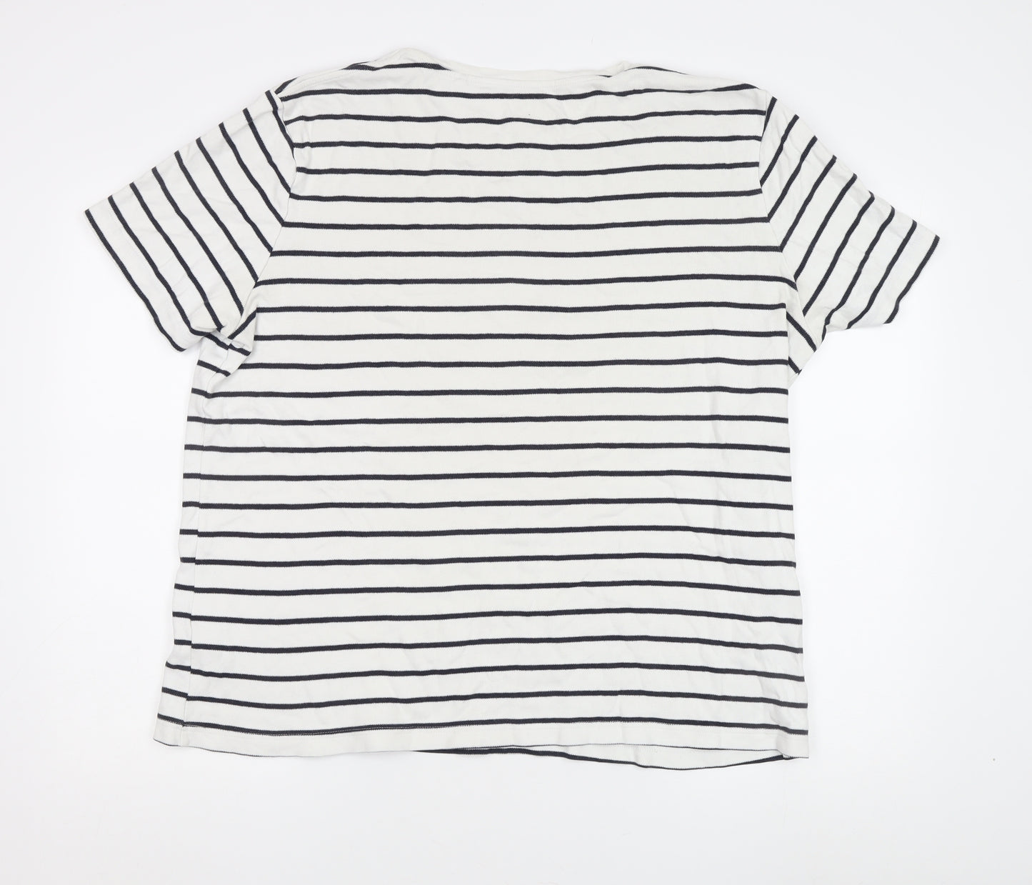 Marks and Spencer Women White XL Striped T-Shirt