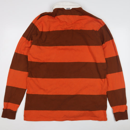 Marks and Spencer Men's Orange Striped Polo L