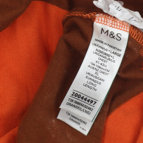 Marks and Spencer Men's Orange Striped Polo L