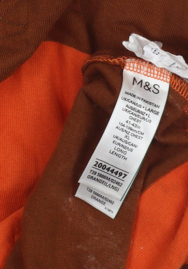 Marks and Spencer Men's Orange Striped Polo L