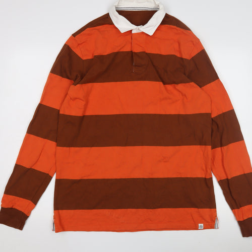Marks and Spencer Men's Orange Striped Polo L