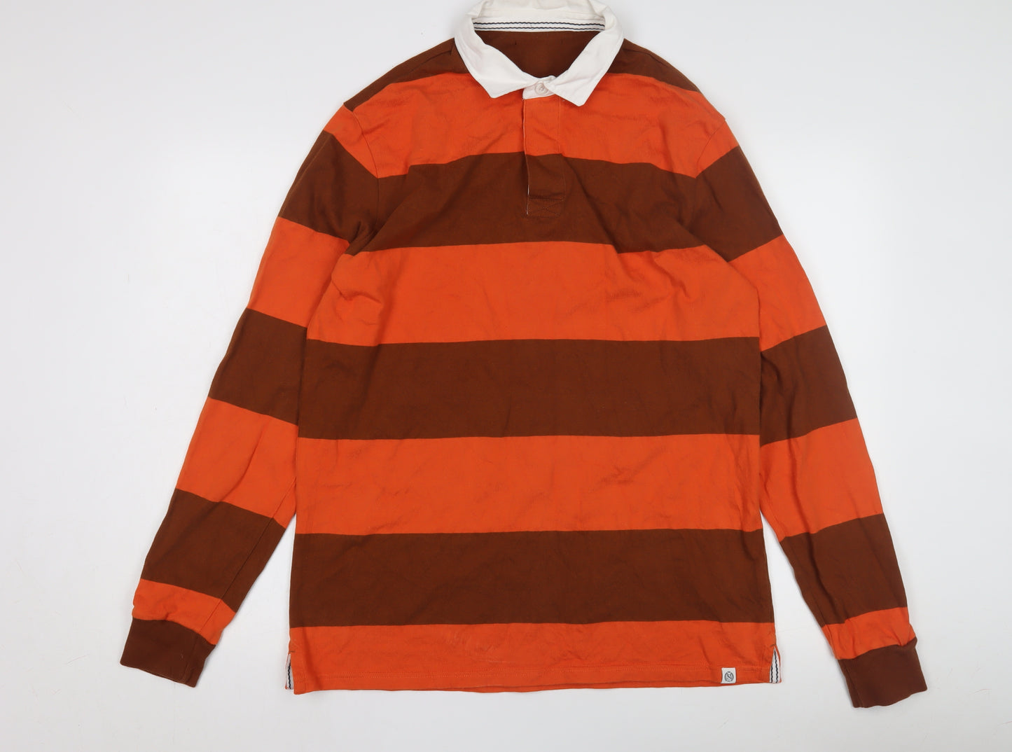 Marks and Spencer Men's Orange Striped Polo L