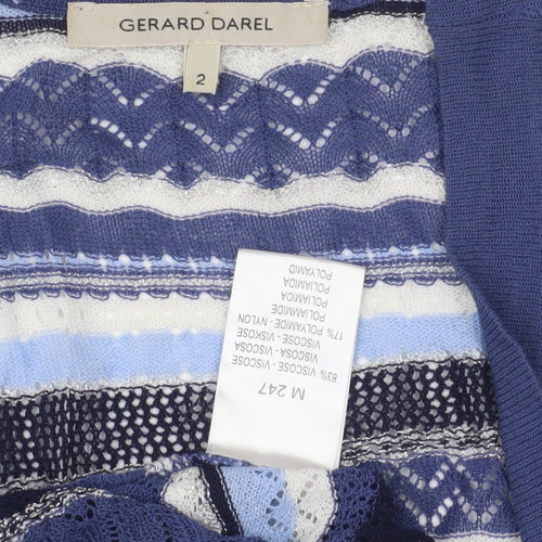 Gerard Darel Women's Blue Striped Open Front Cardigan, Size 8