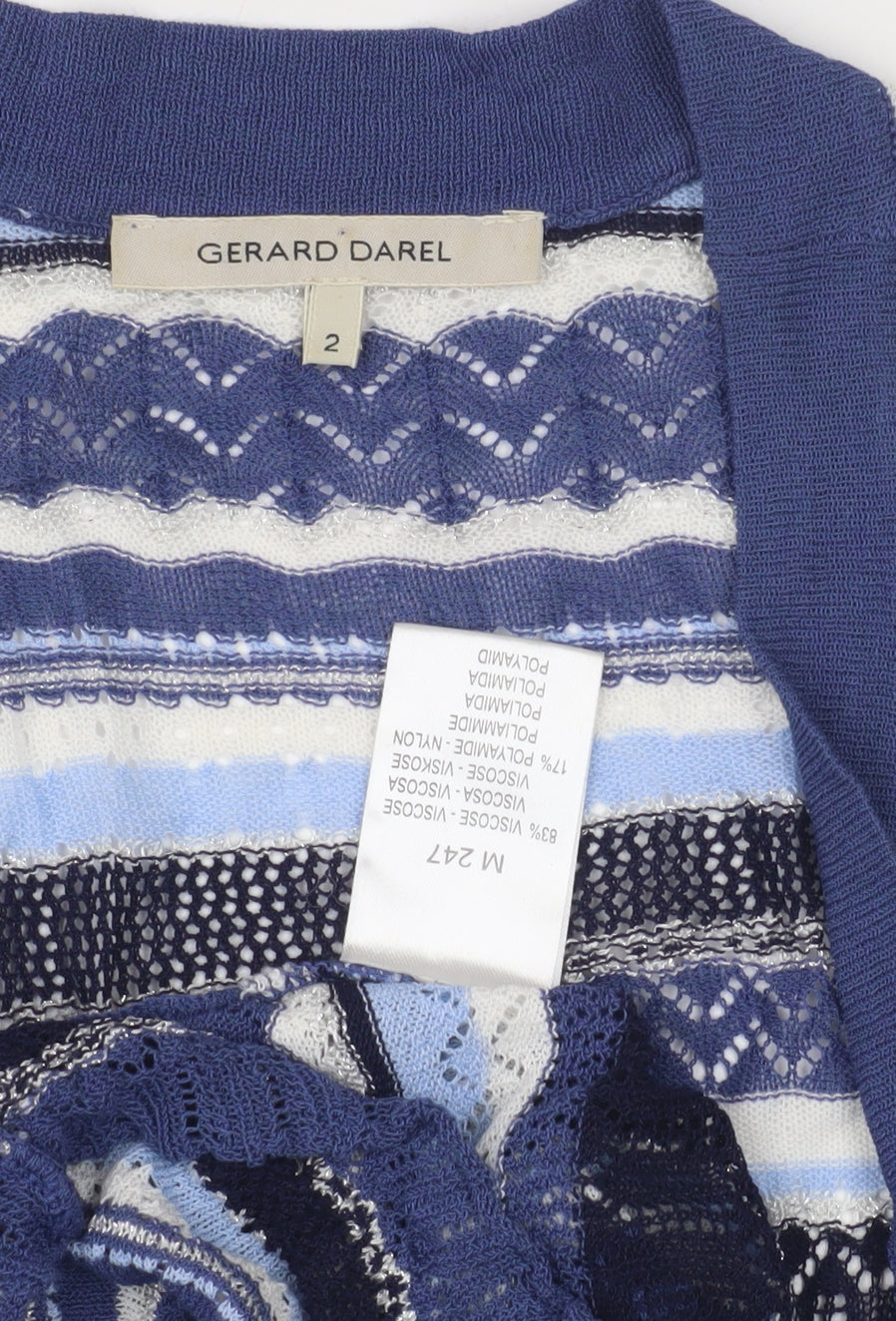 Gerard Darel Women's Blue Striped Open Front Cardigan, Size 8