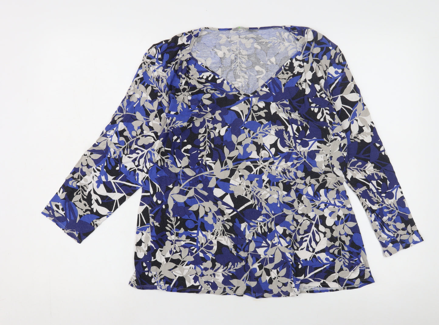 Marks & Spencer Blue Floral Jersey Blouse, Size 16, V-Neck