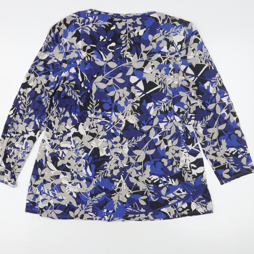 Marks & Spencer Blue Floral Jersey Blouse, Size 16, V-Neck