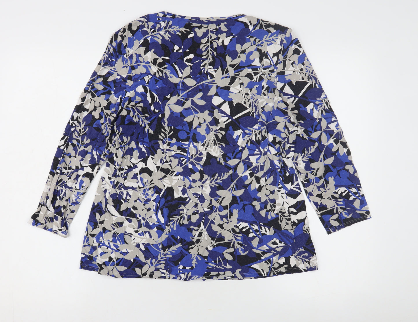 Marks & Spencer Blue Floral Jersey Blouse, Size 16, V-Neck