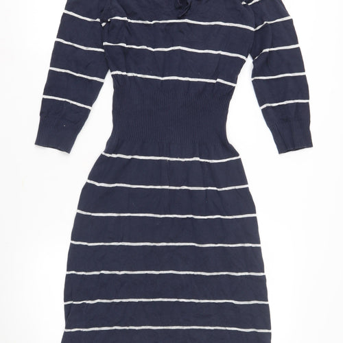 Jackpot Women's Blue Sheath Dress, S, Striped, 3/4 Sleeve