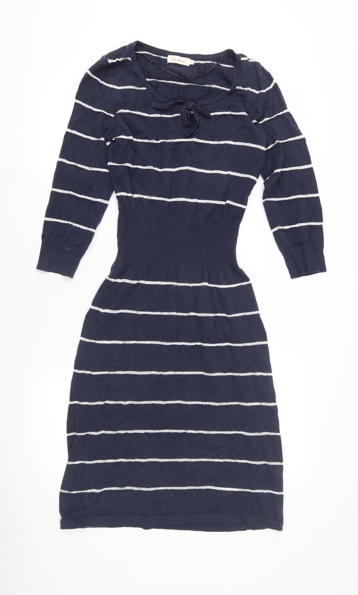 Jackpot Women's Blue Sheath Dress, S, Striped, 3/4 Sleeve