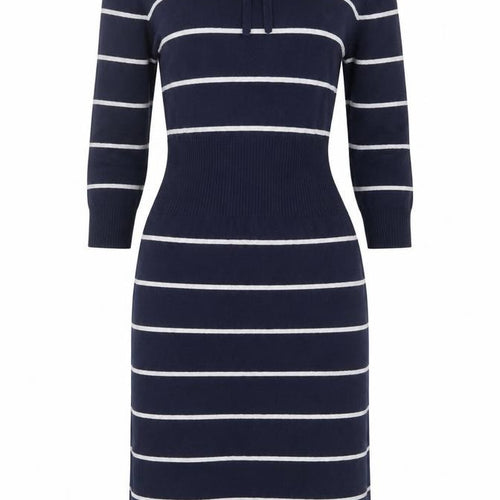 Jackpot Women's Blue Sheath Dress, S, Striped, 3/4 Sleeve