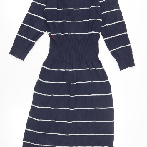 Jackpot Women's Blue Sheath Dress, S, Striped, 3/4 Sleeve