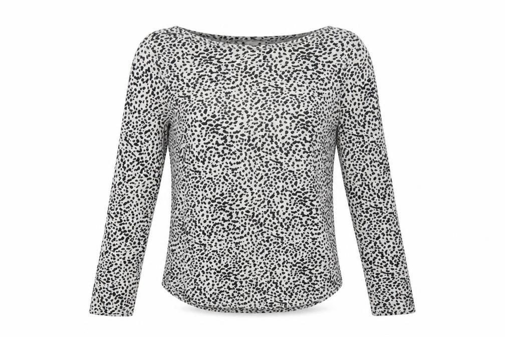 Front view of H&M Women's Black White Animal Print Top, size 8
