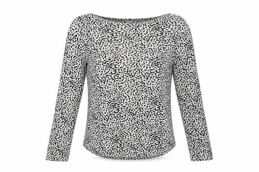 Front view of H&M Women's Black White Animal Print Top, size 8