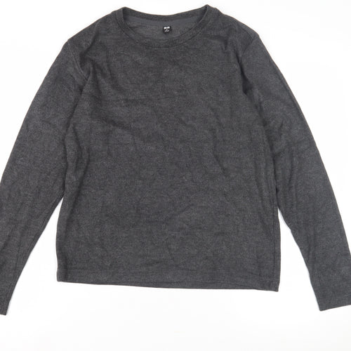 Uniqlo Men's Grey Crew Neck Long Sleeve Top M