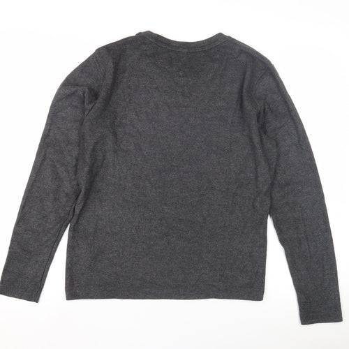 Uniqlo Men's Grey Crew Neck Long Sleeve Top M