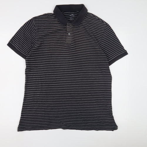 Marks and Spencer Men's Black Striped Polo Shirt L