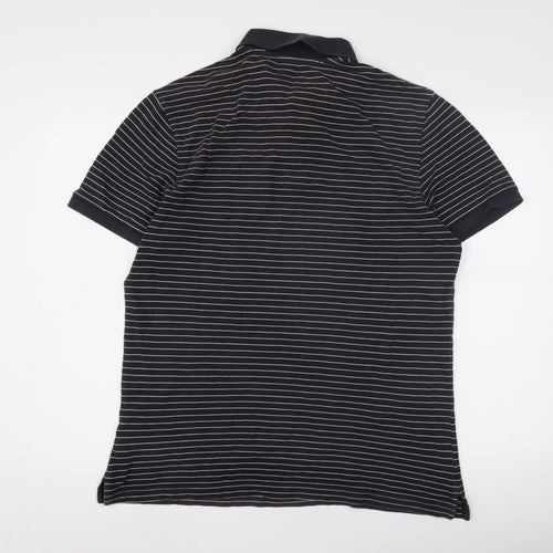 Marks and Spencer Men's Black Striped Polo Shirt L