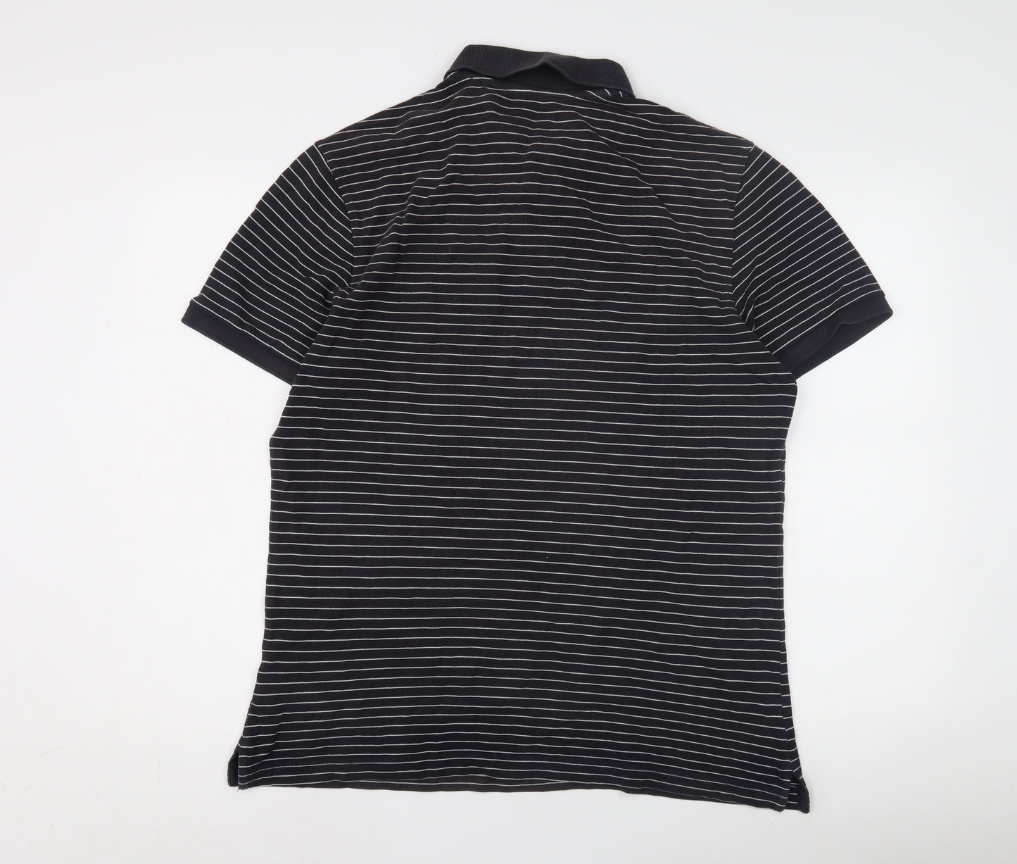 Marks and Spencer Men's Black Striped Polo Shirt L