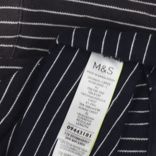 Marks and Spencer Men's Black Striped Polo Shirt L