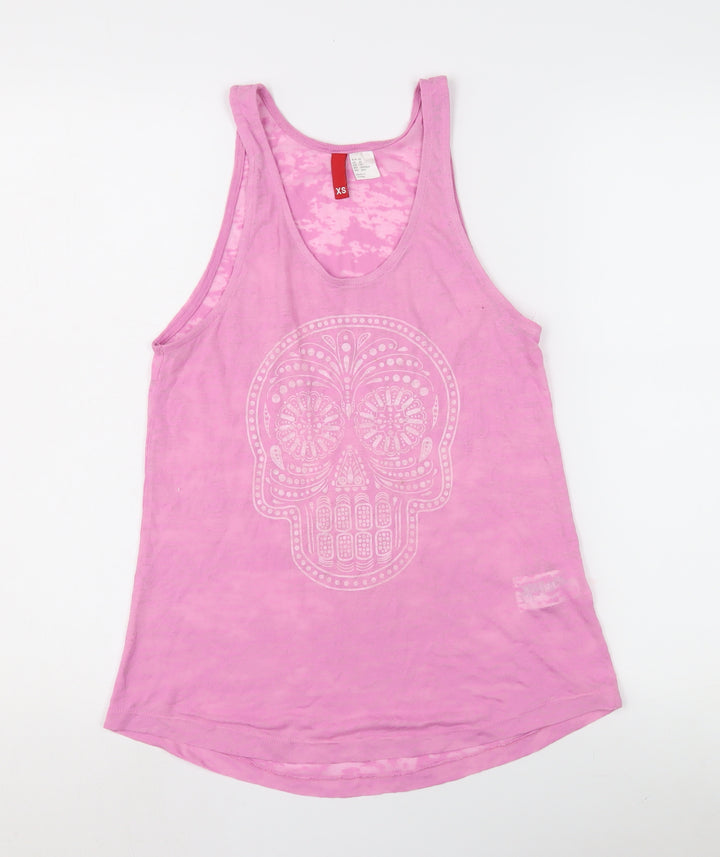 H&M Women's Pink XS Tank Top with Skull Print