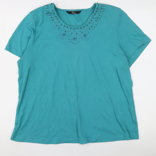 Bm Casual Women's Blue Embroidered T-Shirt - Size L
