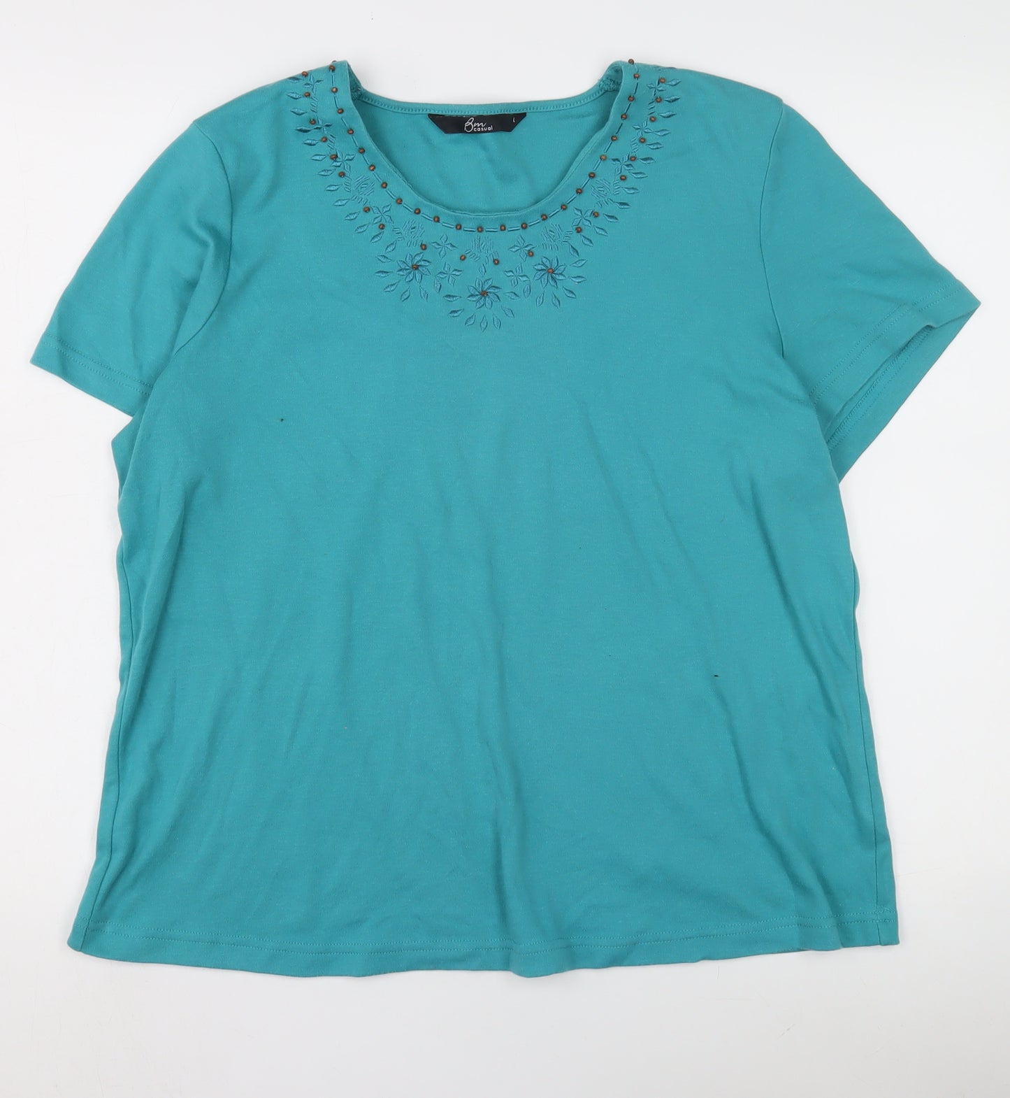 Bm Casual Women's Blue Embroidered T-Shirt - Size L