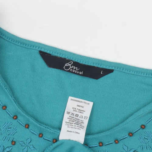 Bm Casual Women's Blue Embroidered T-Shirt - Size L