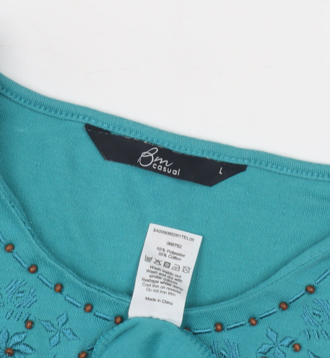 Bm Casual Women's Blue Embroidered T-Shirt - Size L