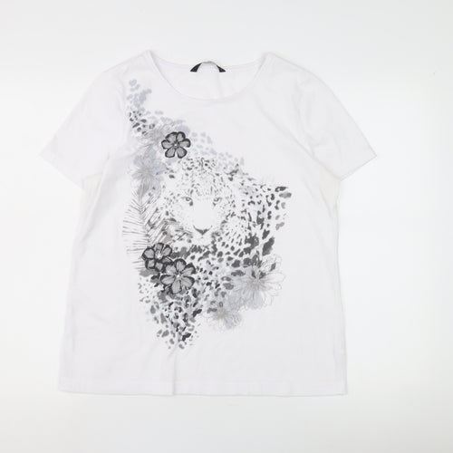 BNW Casual Women's White Animal Print T-Shirt Size 14
