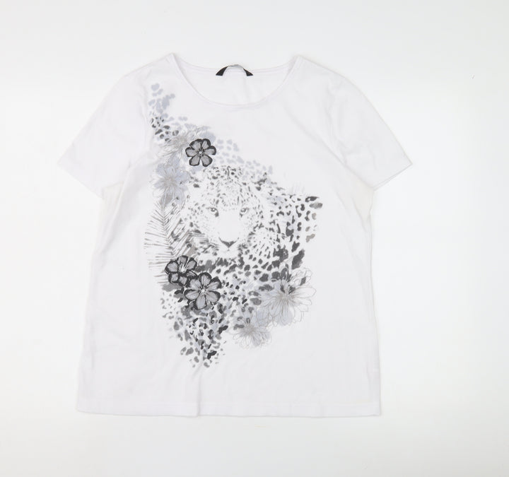 BNW Casual Women's White Animal Print T-Shirt Size 14