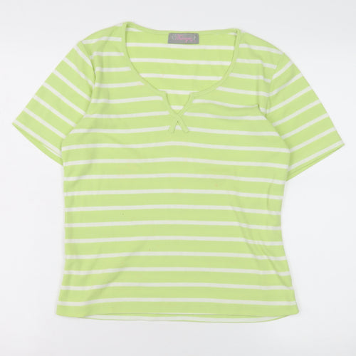 Fabrizio Women's Green Striped T-Shirt, Size S, Casual Springwear