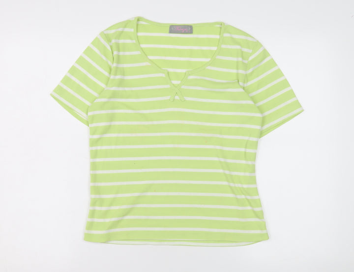 Fabrizio Women's Green Striped T-Shirt, Size S, Casual Springwear