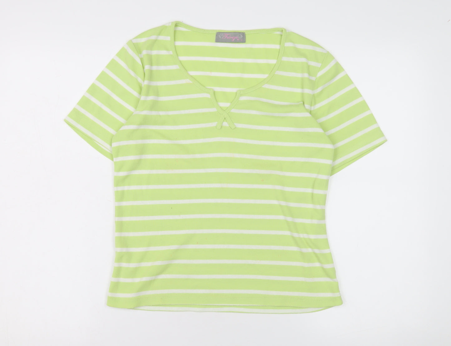 Fabrizio Women's Green Striped T-Shirt, Size S, Casual Springwear