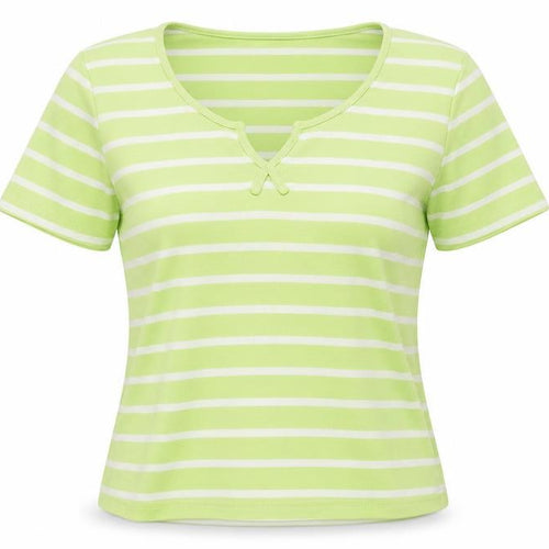 Fabrizio Women's Green Striped T-Shirt, Size S, Casual Springwear
