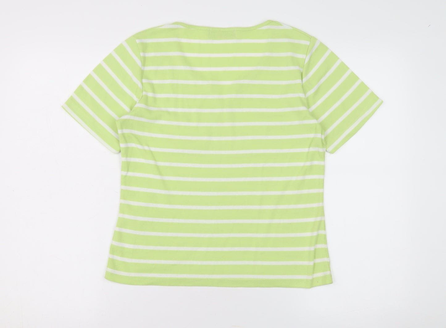 Fabrizio Women's Green Striped T-Shirt, Size S, Casual Springwear