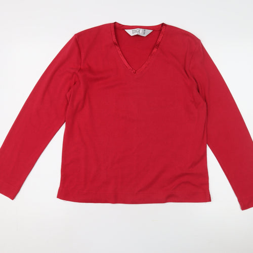 TIGI Women's Red V-Neck Long Sleeve Top Size 14