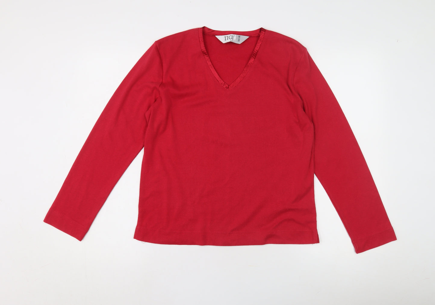 TIGI Women's Red V-Neck Long Sleeve Top Size 14