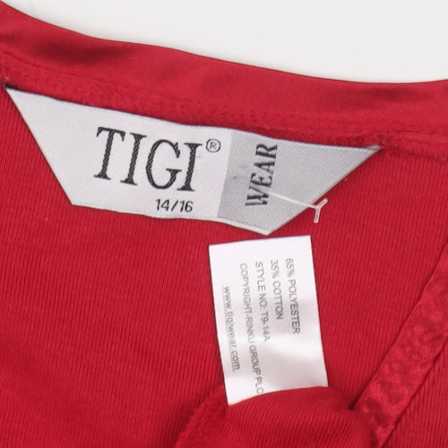 TIGI Women's Red V-Neck Long Sleeve Top Size 14