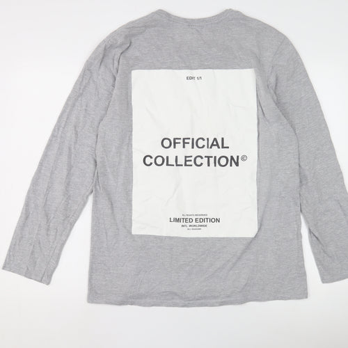 Boohoo Men's Grey Crew Neck Long Sleeve Tee M