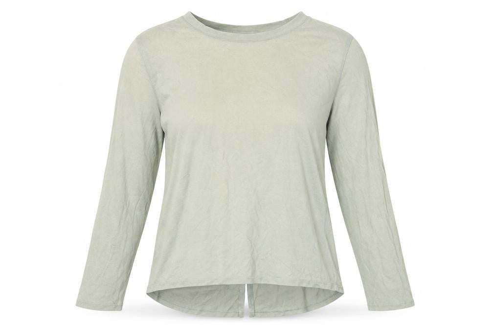 Front view of ASOS Women's Green Long Sleeve T-Shirt, size 8