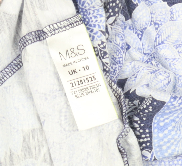 Marks and Spencer Women's Blue Floral Blouse, Size 10