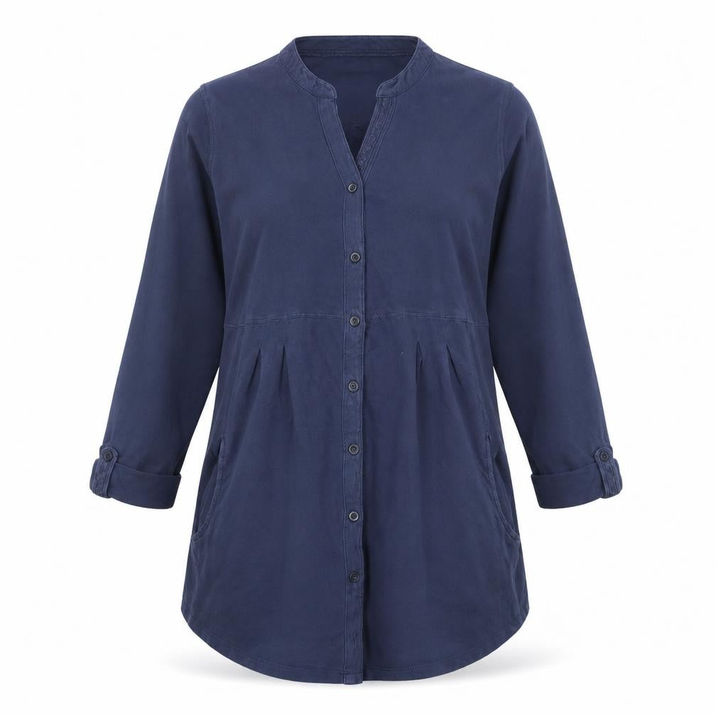 Front view of M&Co Women's Blue V-Neck Blouse, size 12