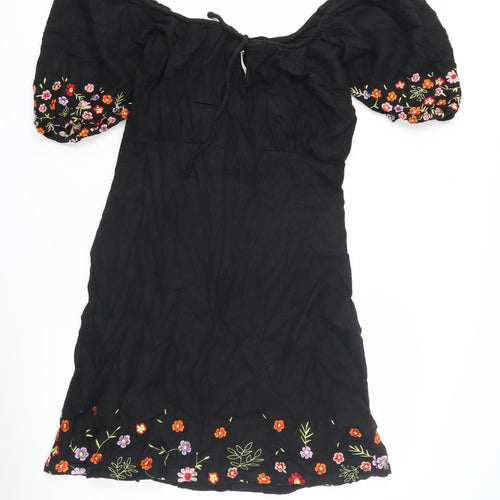 Next Women's Black Off Shoulder Embroidered Dress, Size 12