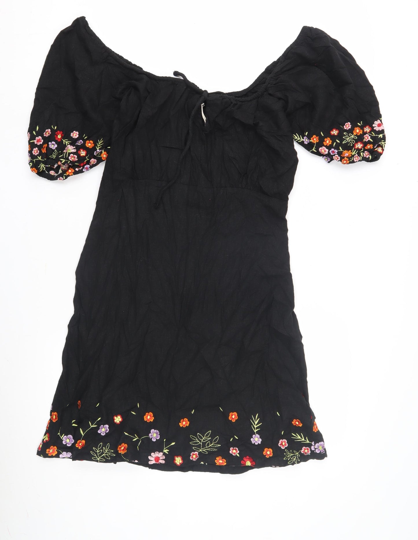 Next Women's Black Off Shoulder Embroidered Dress, Size 12
