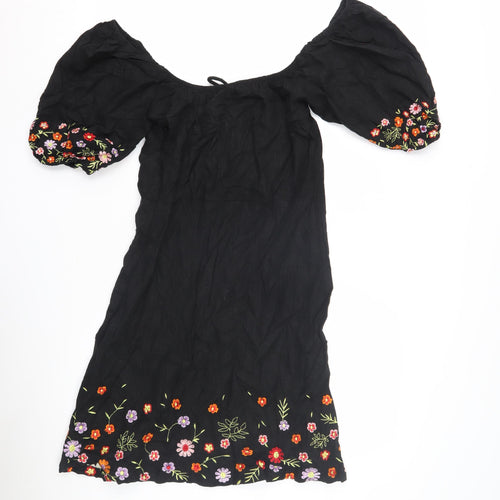 Next Women's Black Off Shoulder Embroidered Dress, Size 12