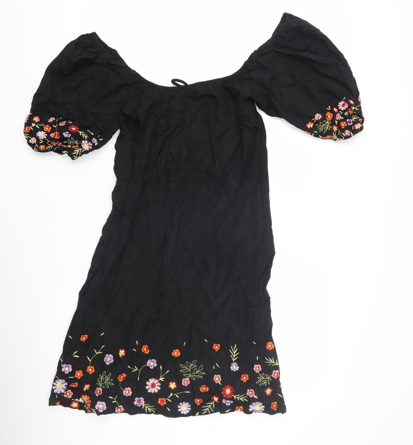 Next Women's Black Off Shoulder Embroidered Dress, Size 12