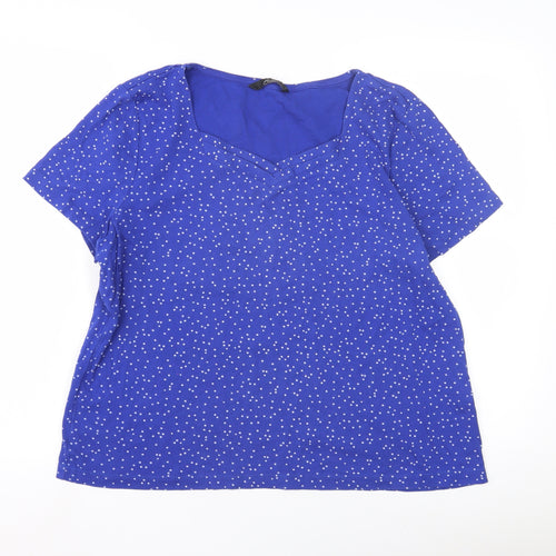 BM Casual Blue Polka Dot T-Shirt, Women's L, V-Neck