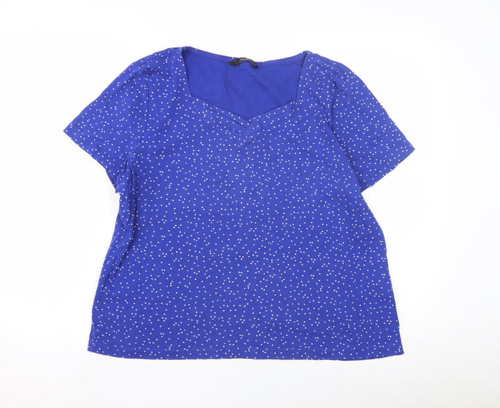 BM Casual Blue Polka Dot T-Shirt, Women's L, V-Neck