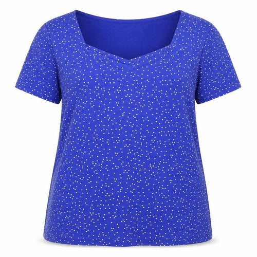 BM Casual Blue Polka Dot T-Shirt, Women's L, V-Neck